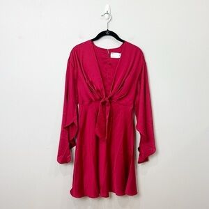 ASOS Cape Sleeve Dress Red Lightweight Silky Flowy Deep V Neckline
